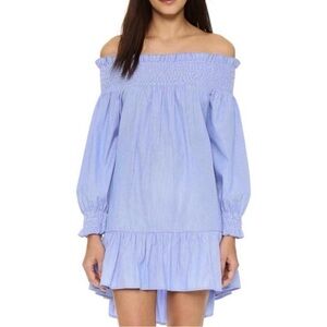 NEW THAYER BLUE STRIPED OFF-THE-SHOULDER MINI DRESS